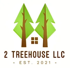 2 Treehouse LLC logo: two pines and a house window
